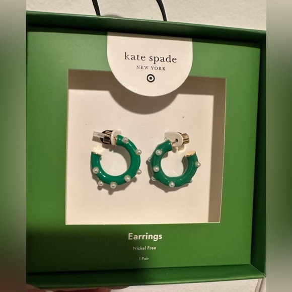 Kate Spade Emerald Green Pearl Hoop Earrings collab Target - Picture 5 of 8